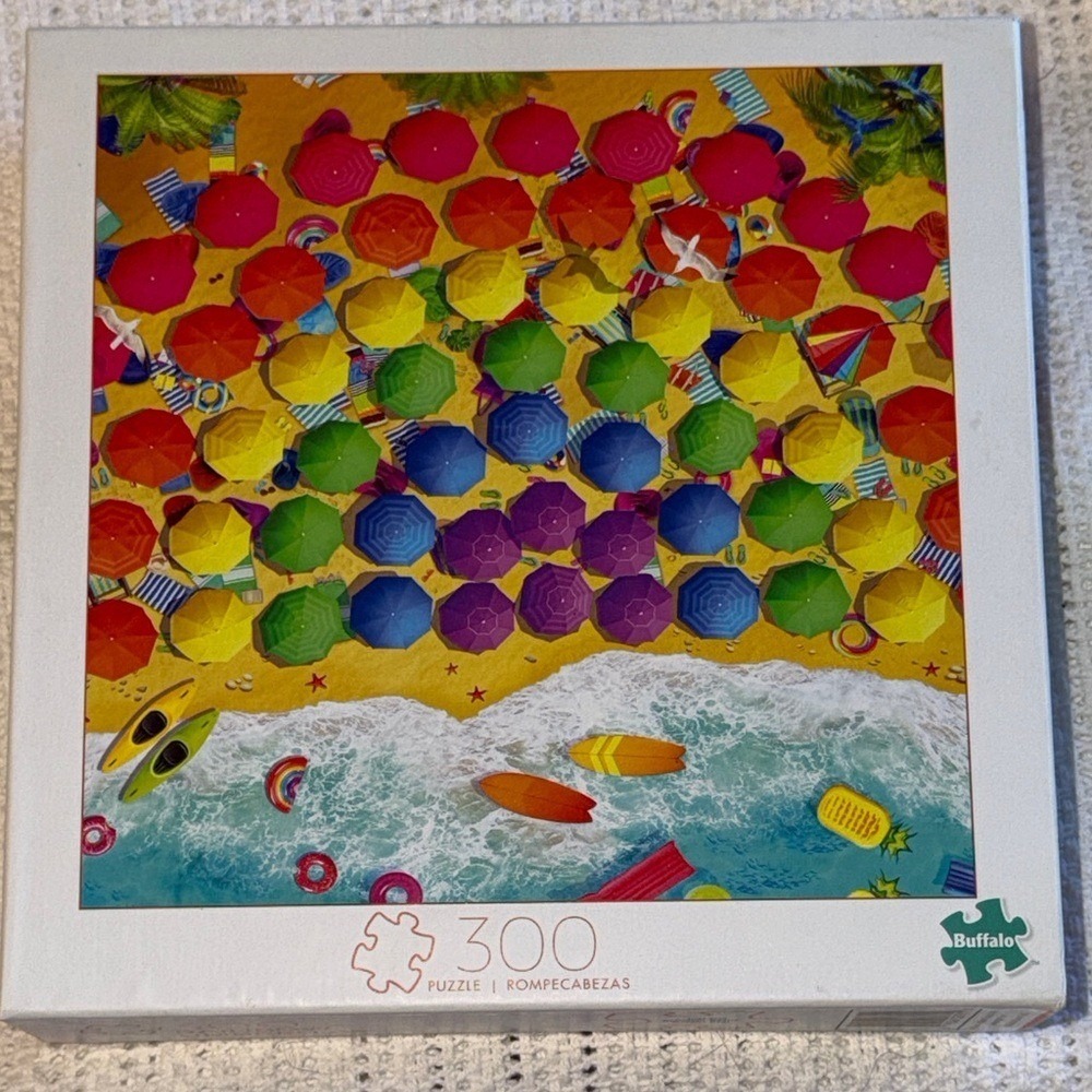 Buffalo Games 300 Piece Jigsaw Puzzle Beach‎ Umbrellas Vivid Collection Rainbow